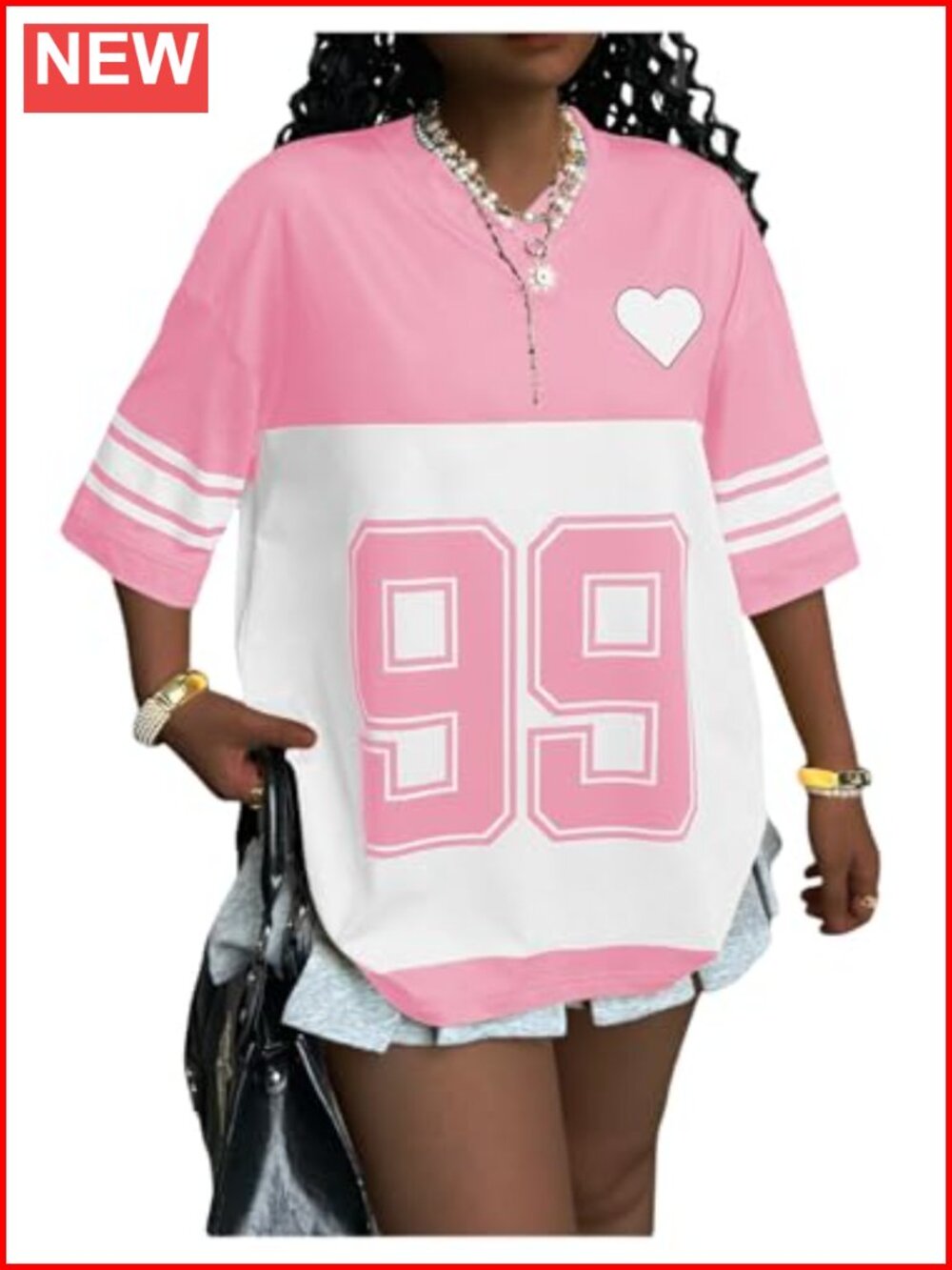 Oversized Y2K Soccer Jersey V-Neck Half Sleeve Drop Shoulder Graphic Tee